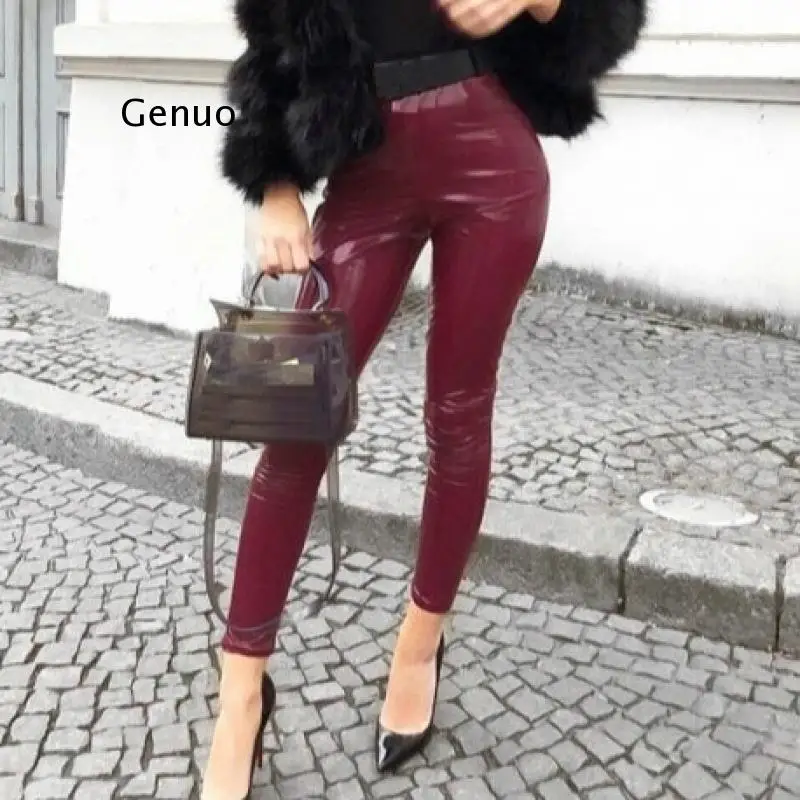 

Pu Leather Pants Women Ladies Trousers High Waist Skinny Pants Autumn Winter Female Black Pink Red Sexy Slim Fit Bodycon Pants