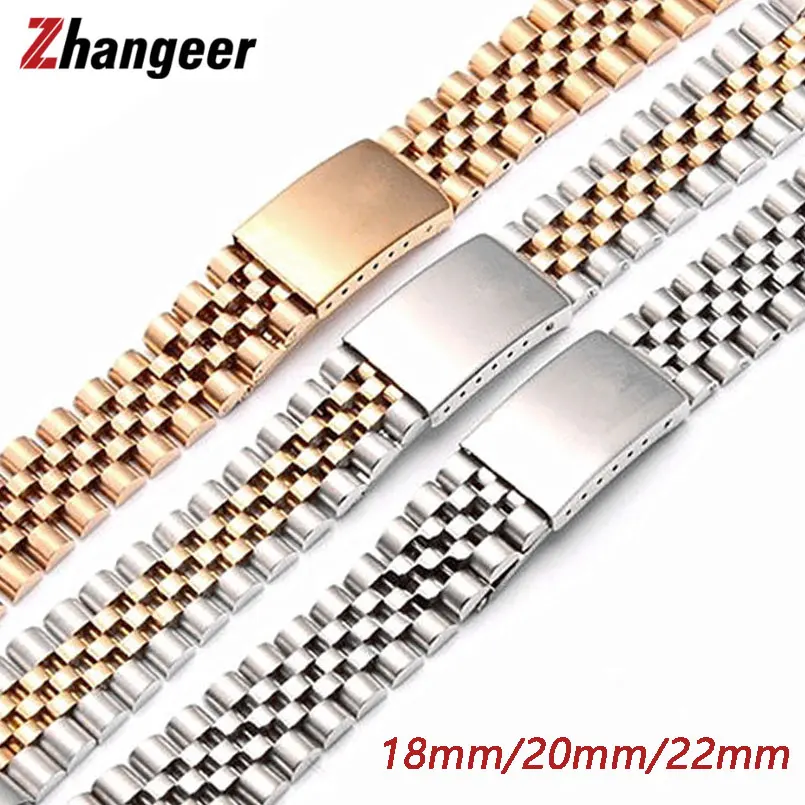 18mm 20mm 22mm Stainless Steel Watch Band Flat Interface Metal Bracelet Wrist Band Folding Buckles Universal Straps Accessories