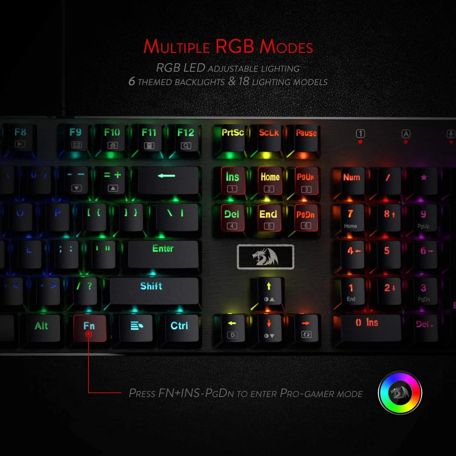 Imagem -04 - Redragon K556 Rgb Led Backlit com Fio Mecânico Teclado do Jogo Base de Alumínio 104 Chaves Padrão para o Jogo Computador Portátil