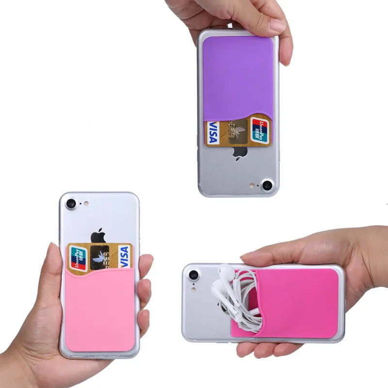 3M-Double bolso Elastic estiramento Silicone Titular do cartão, Telefone celular ID Cartão de Crédito, Universal Wallet Case, Adesivo