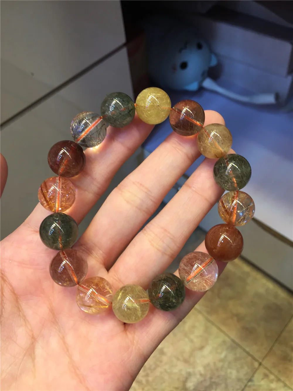 

13mm Natural Colorful Rutilated Quartz Bracelet Jewelry For Woman Men Love Gift Crystal Round Beads Reiki Gemstone Strands AAAAA