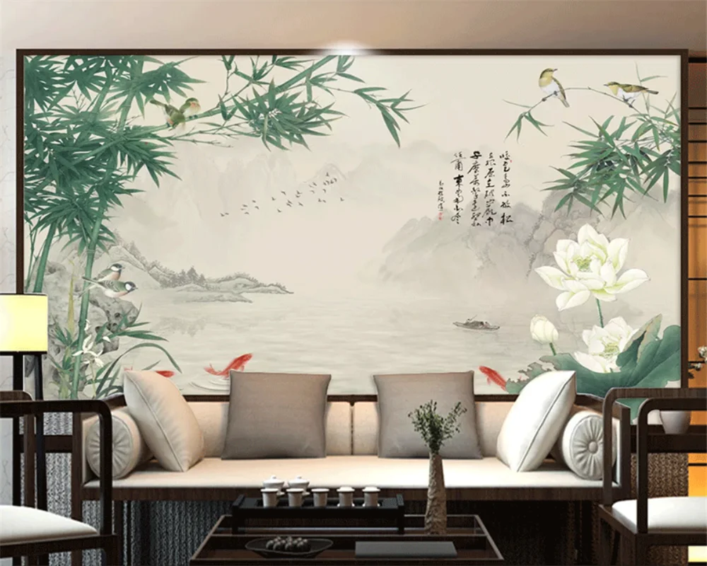 

Beibehang индивидуальные современные ручная роспись цветы птица пейзаж пейзаж ТВ фон обои живопись обои домашний декор