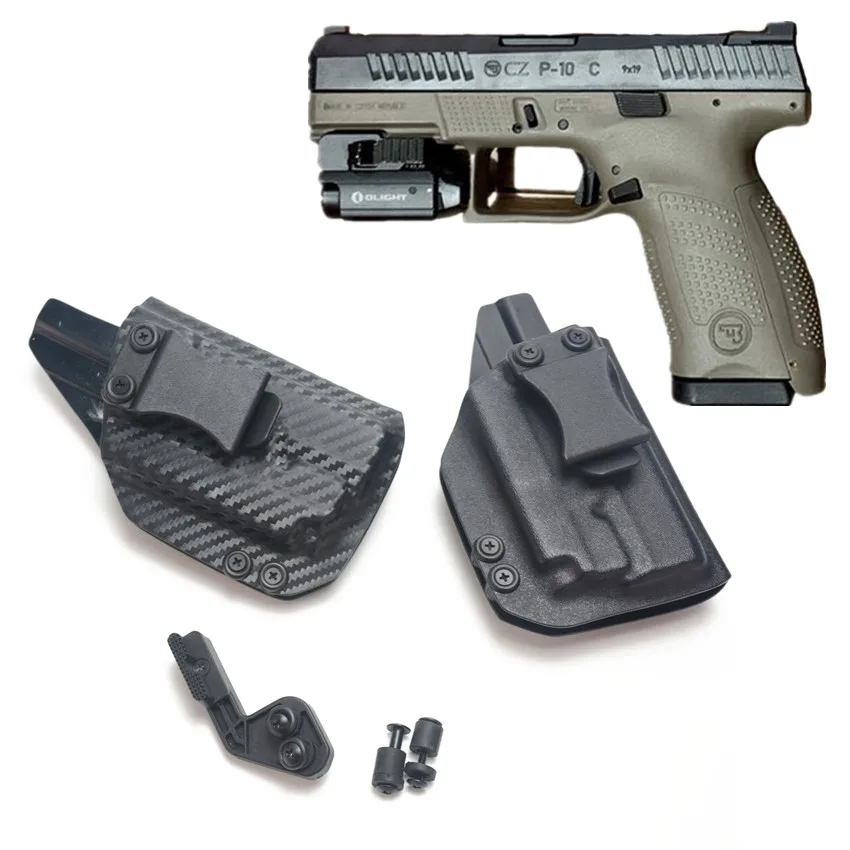 Iwb dentro da cintura de fibra carbono kydex coldre para cz p10 c compacto com olight pl mini 2 valkyrie 600 lumens lanterna laser