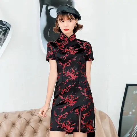 Short Floral Qipao for Women YZYOUTHZING
