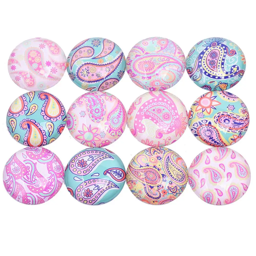 Reidgaller Mixed Color Paisley Flower Photo Glass Cabochons Round 25mm 20mm 12mm Diy Flatback Jewelry Making Findings