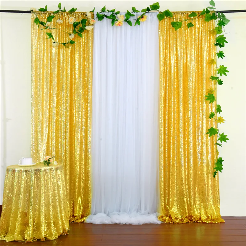 

2Pcs Gold Sequin Curtain Wedding Background Cloth for Wedding Decoration Stage Party Backdrops Yarn Curtain Photography Props