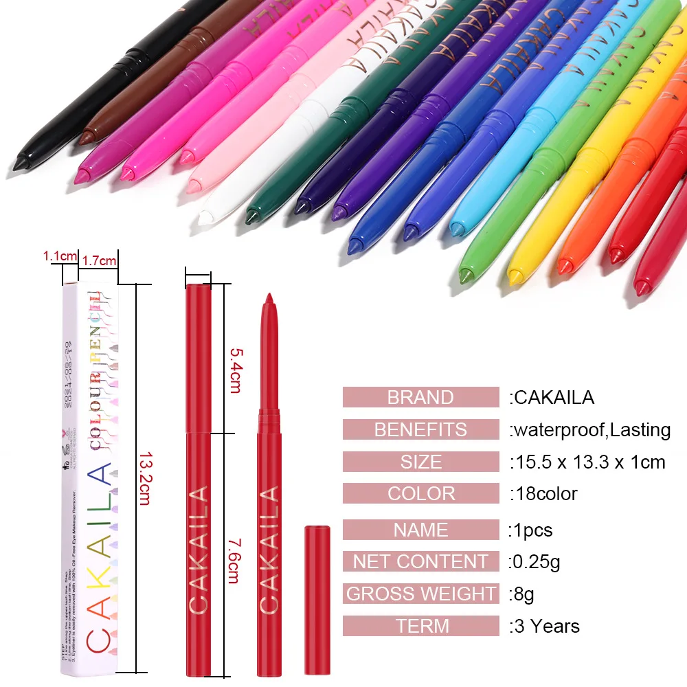 Coloured eyeliner pencil by CAKAILA green yellow blue black white Automatic rotation design waterproof matte eyeliner gel HF224