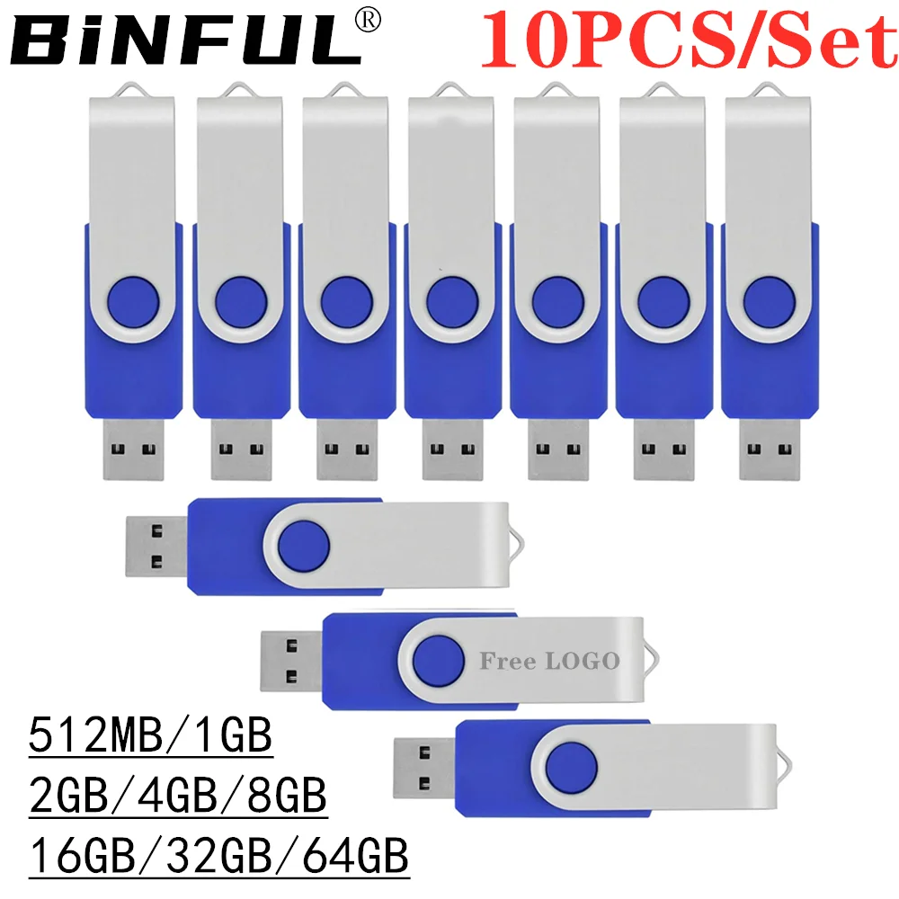 BiNFUL 10Pcs/Set Metal 512MB 1GB 4GB 8GB 16GB 32G 64G Pen Drive Flash Drive Memory Stick 128GB U Disk Thumb Pendrive Tender LOGO