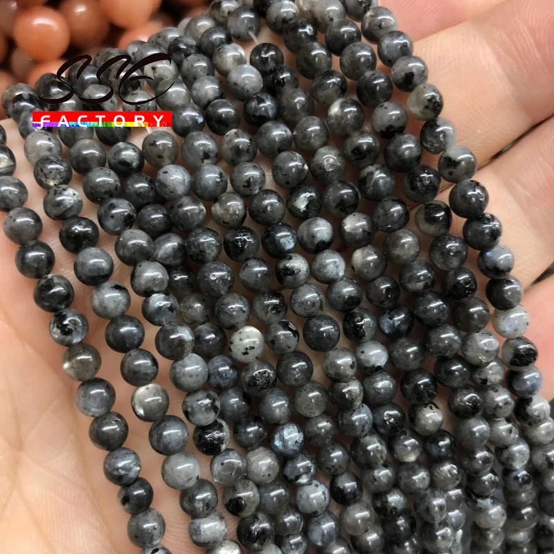 Natural Black Labradorite Stone Beads Round Larvikite Beads For Jewelry Making DIY Bracelet 4 6 8 10 12MM 15\