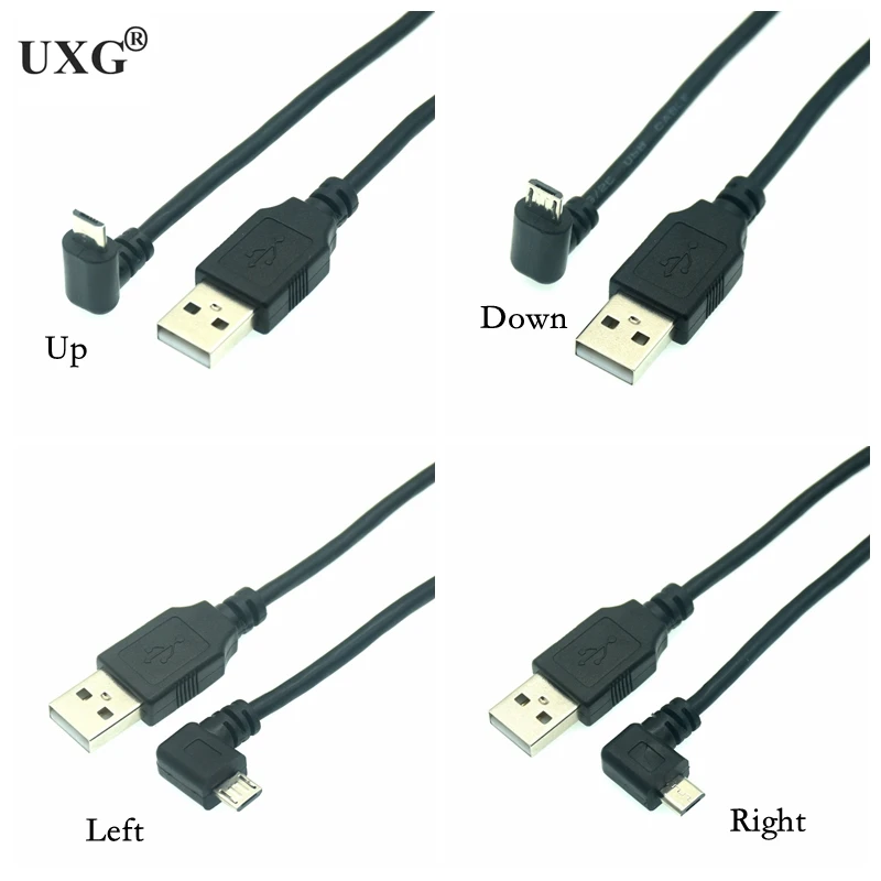 Up & Down & Left & Right Angled 90 Degree USB Micro USB Male To USB Male Data Charge Connector Cable 25cm 50cm For Tablet 150cm