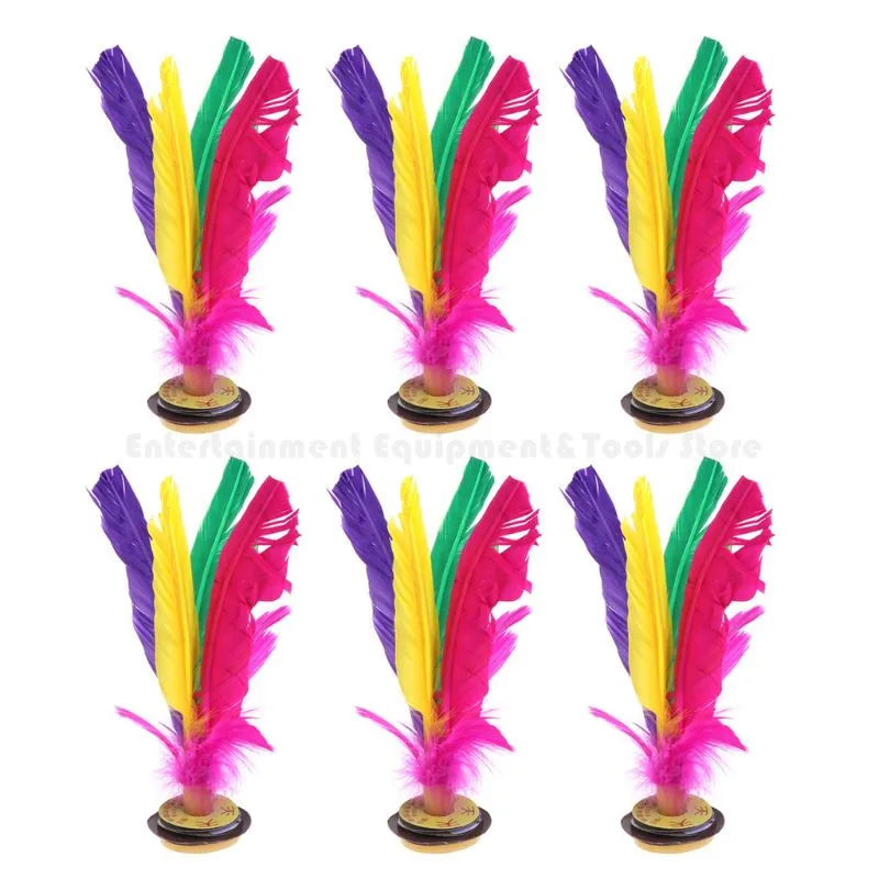 6pcs Colorful Feathers Kick Shuttlecock Chinese Jianzi Foot Sports Outdoor Toy Game