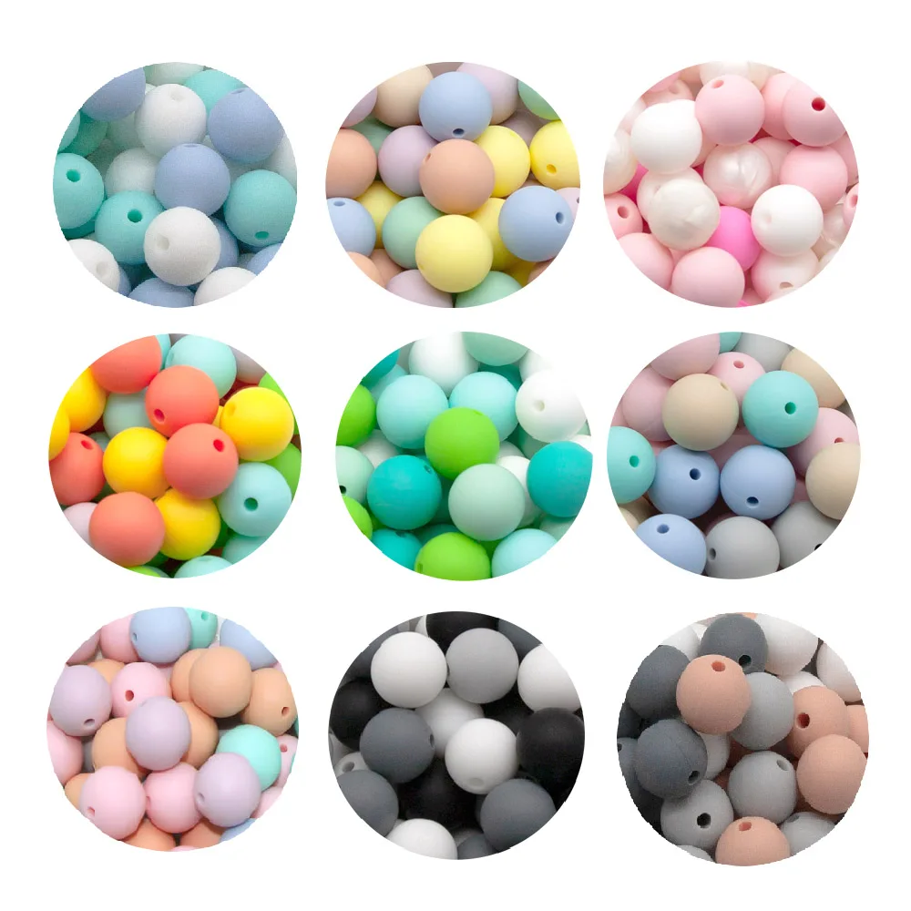 Cute-Idea 10pcs Baby Silicone Round Beads 9/12/15mm Food Grade Chewable Pearl Beads DIY Teething Pacifier Chain Toys Baby Goods