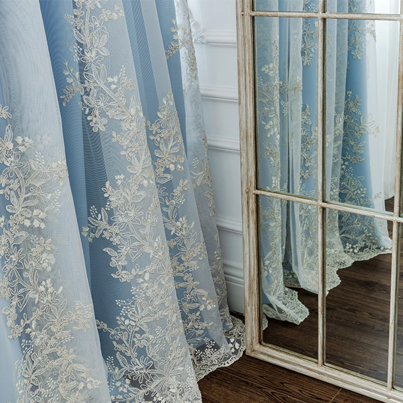 High Quality Embroidered Curtains For Living Room Double Layer Girls Window Curtains For Bedroom Blinds Solid Color Tulle Drapes