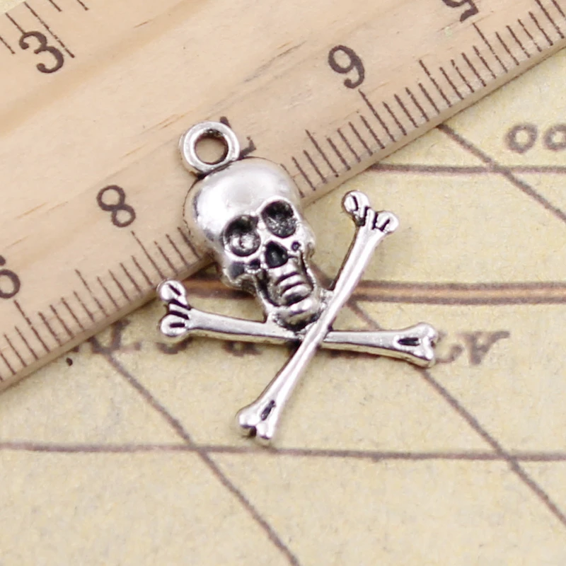 20pcs Charms skull skeleton bone dangerous sign 24x19mm Tibetan Silver Color Pendants Antique Jewelry Making DIY Handmade Craft