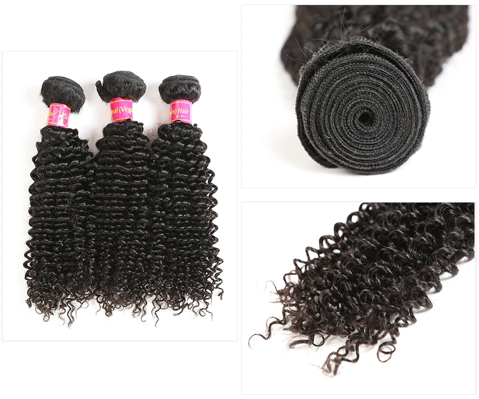 Ali Queen Hair Brazilian Kinky Curly Virgin Hair 3/4Pcs Human Hair Weave Bundles Natural Color 10-28inch 100% Human Hair