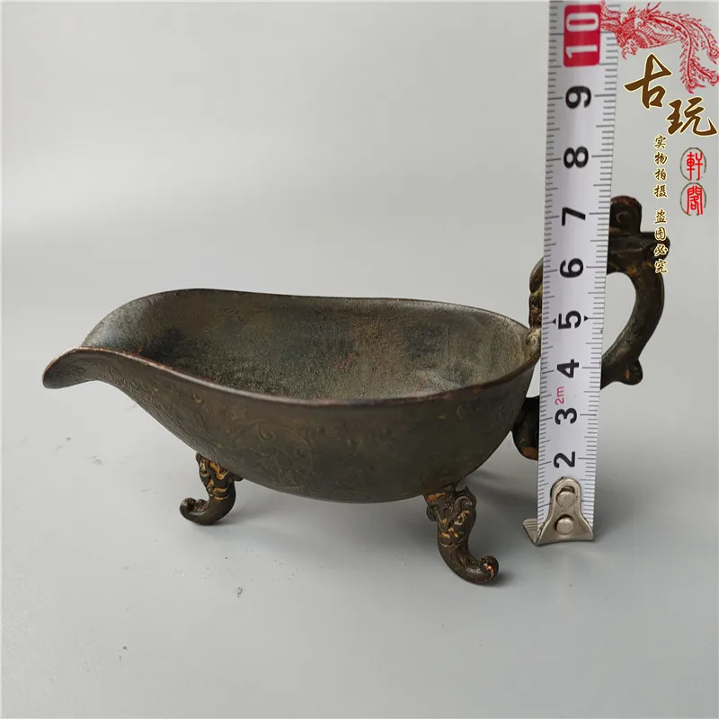 Antique Chinease Han Dynasty  bronze Three-legged Dragon Cup,Handicrafts,best collection&adornment, Free shipping