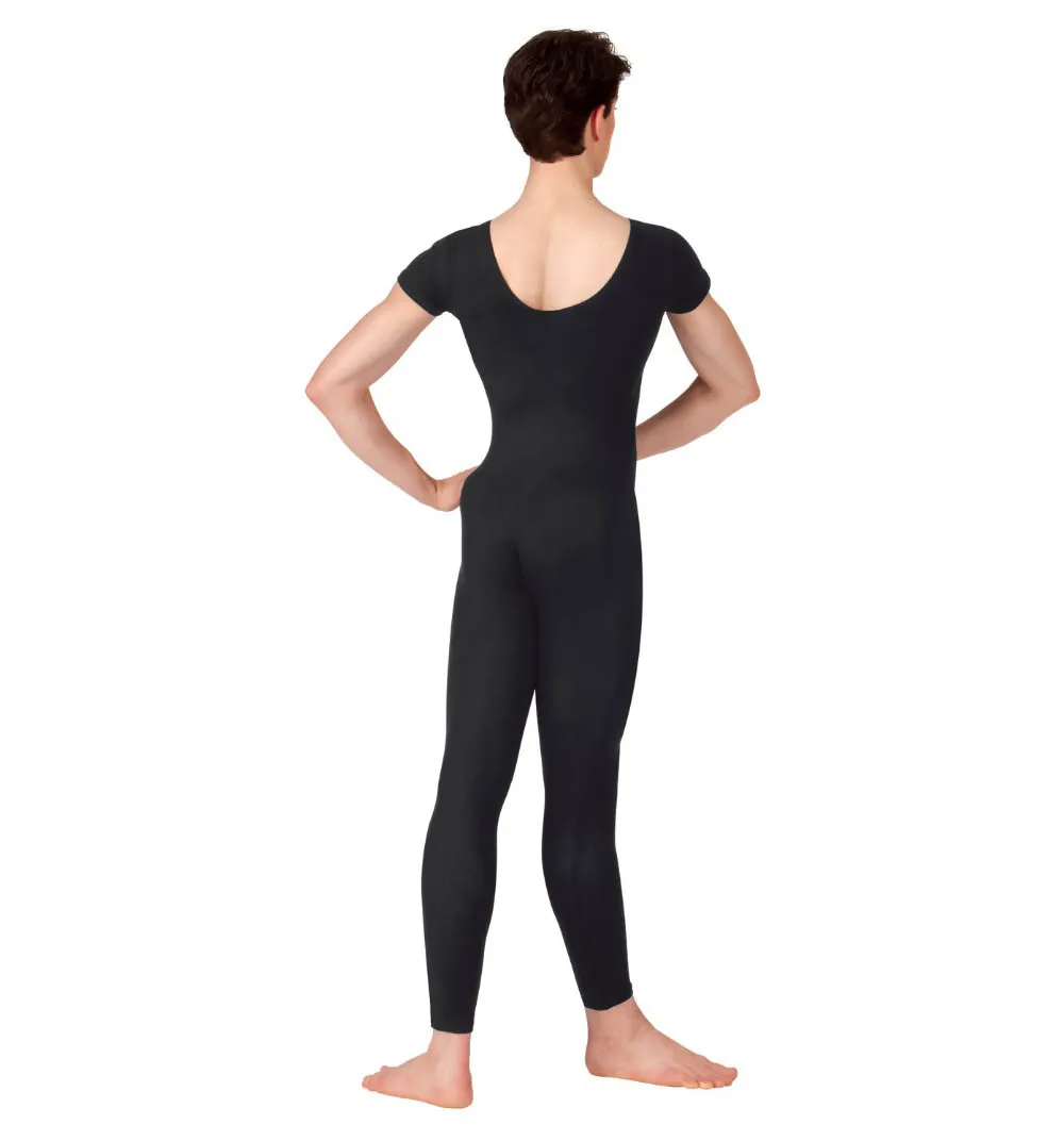 Adult Men One Piece Unitard Nylon Spandex Ballet Short Sleeve Jumpsuit Dance Costumes Bodysuit Scoop Neck Footless Gymnastic