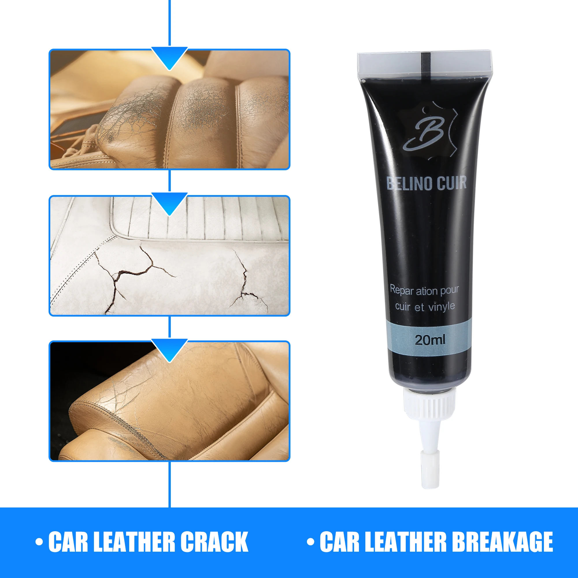 X Autohaux 20ml Car Care Liquid Faux Leather Skin Refurbish Repair Gel Auto Seat Coats Scratch Cracks Restoration for Car