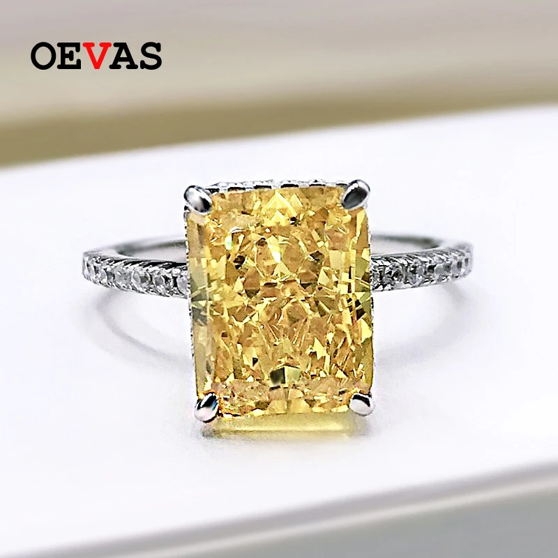 OEVAS 100% 925 Sterling Silver 8*10mm Yellow Pink Aquamarine High Carbon Diamond Radiant Cut Rings For Women Party Fine Jewelry