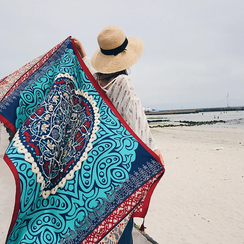 Summer Scarves Cotton and Linen Ethnic Travel Scarf Holiday Shawl Female Pashimina Seaside Beach Towel Gauze Bufanda Poncho