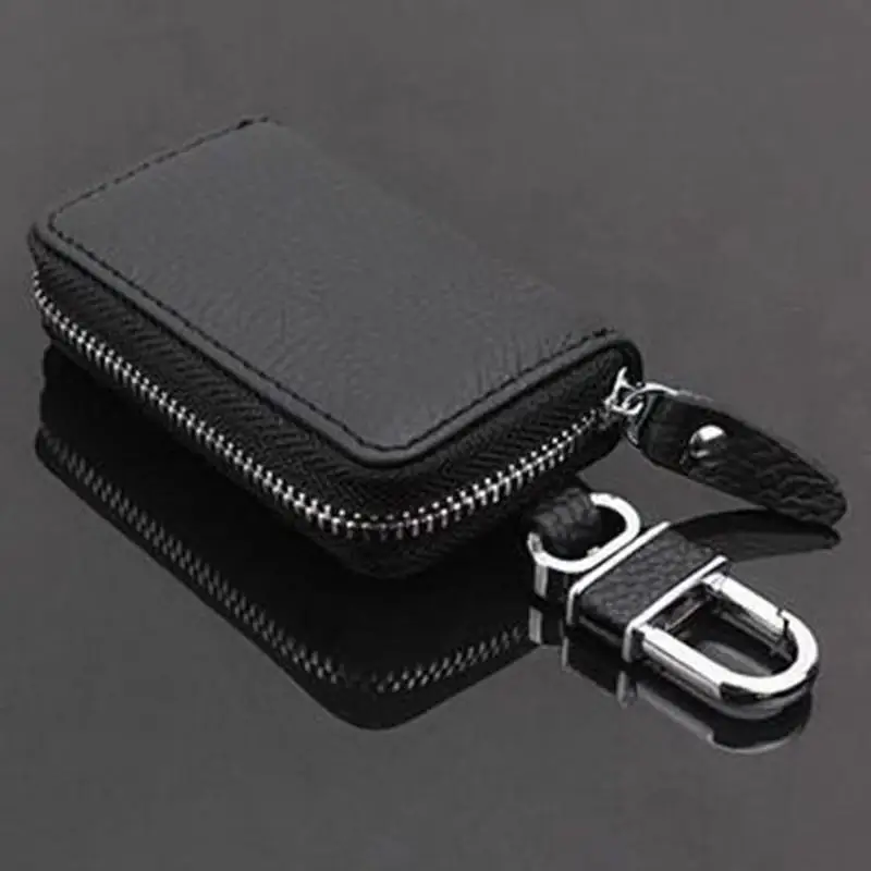 Universal leather men's key wallet short leather ID card bag zipper multi-function car key chain wallet