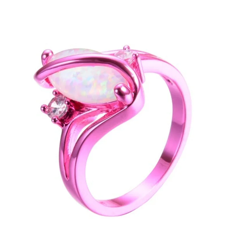 New Fashion Women Rings Pink Crystal Fine Jewelry Classic Wedding Engagement Bands Lady Birthday Gift For Girl Rings