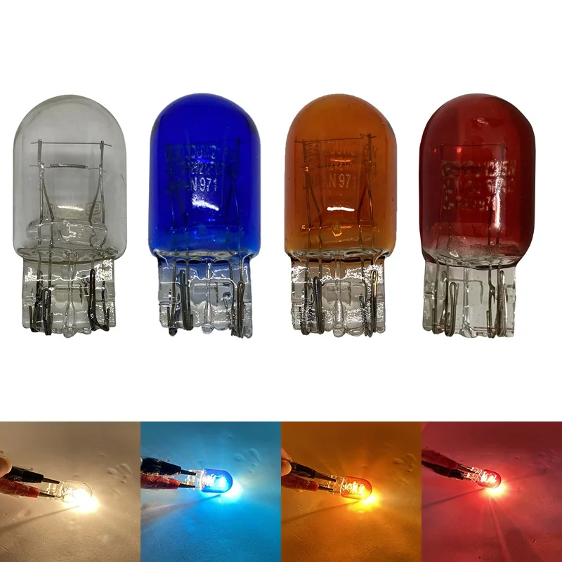 4pcs T20 7443 7440 21/5W DRL Bulbs Double Filaments Halogen Bulb Clear Glass Daytime Running Light Turn Signal Light Amber red