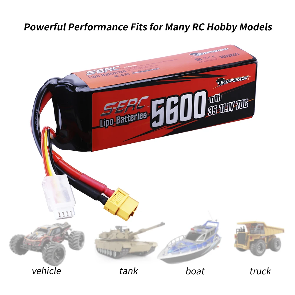 Sunpadow 3S LiPo Battery for 5600mAh 70C with XT60 Connector Soft Pack RC Vehicles Car Truck Tank Boat Truggy Buggy Heli