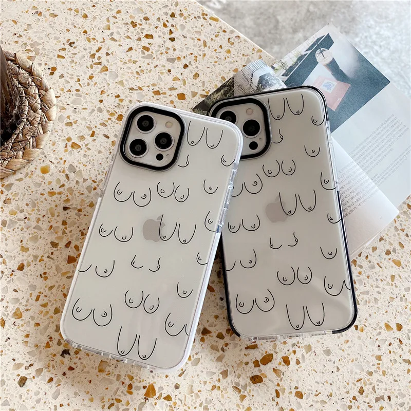 INS Cute funny Personality Woman Body line chest breast case for iphone 13 12 11 Pro Max X XS 14 7 8 Plus soft  color edge cover