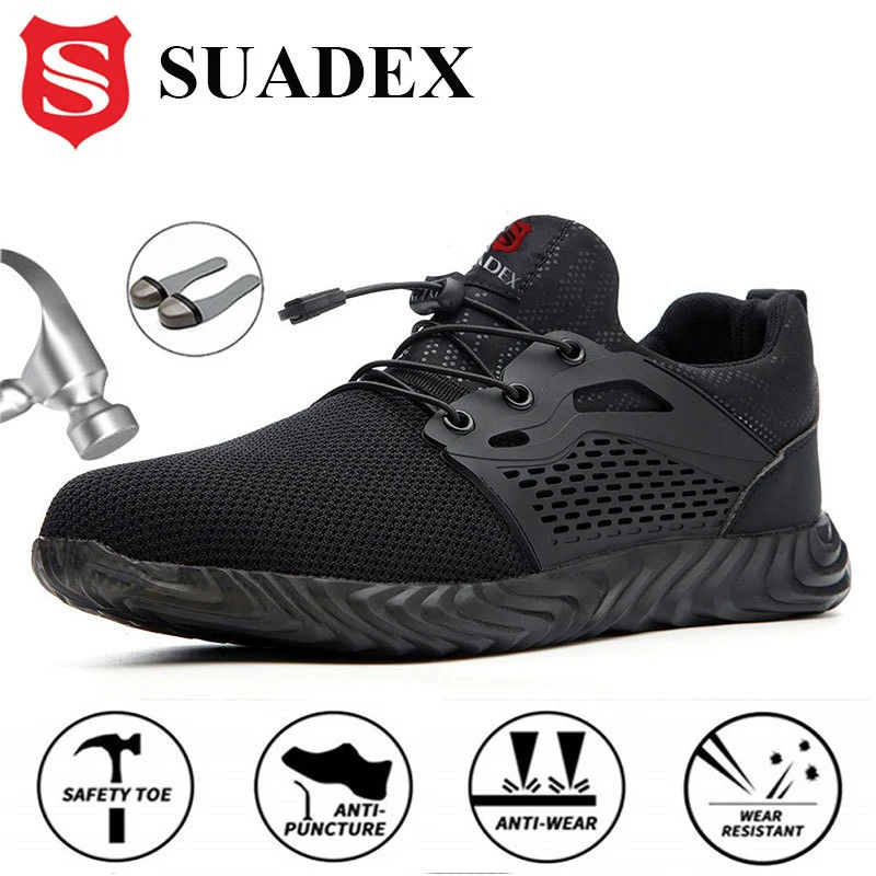 SUADEX Safety Shoes Breathable Mens Work Shoes Anti-smashing Industrial Steel Toe Cap Sneakers Puncture Proof Plus Size 36-48