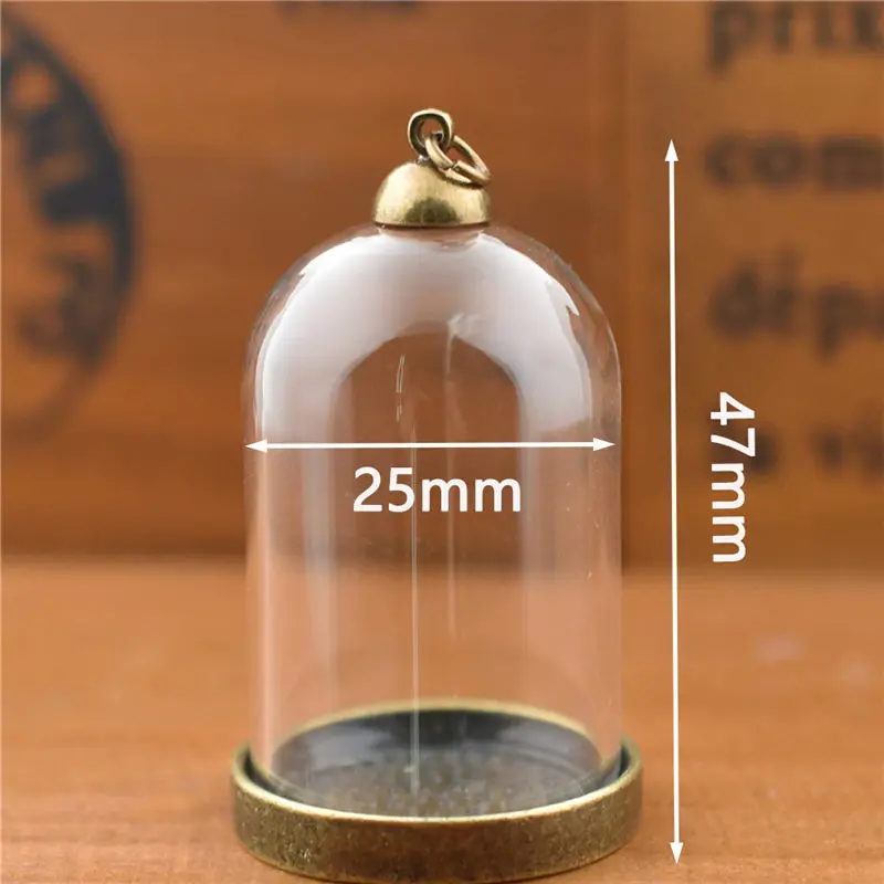 5pcs 38*25mm tube glass jar with setting base beads cap glass vials pendant jewelry glass bottle pendant glass dome cover charms