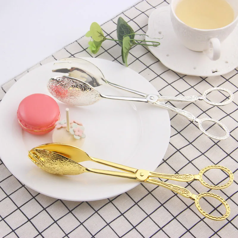 Gold-plated Silver Light Luxury Food Tongs Salad Fruit Cake Clip Macaron Dessert Clip Barbecue Tongs Food Tableware Meal Clip