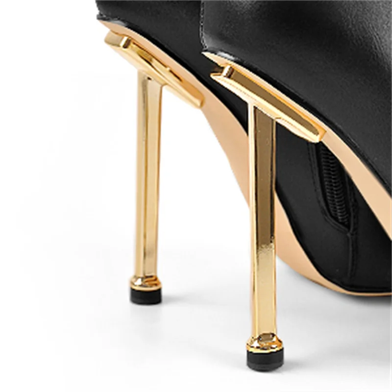 Onlymaker Women Pointed Toe Metal heel Black Matte Side Zip Knee High Boots Big Size Lady Fashion Classic Long Winter Boots