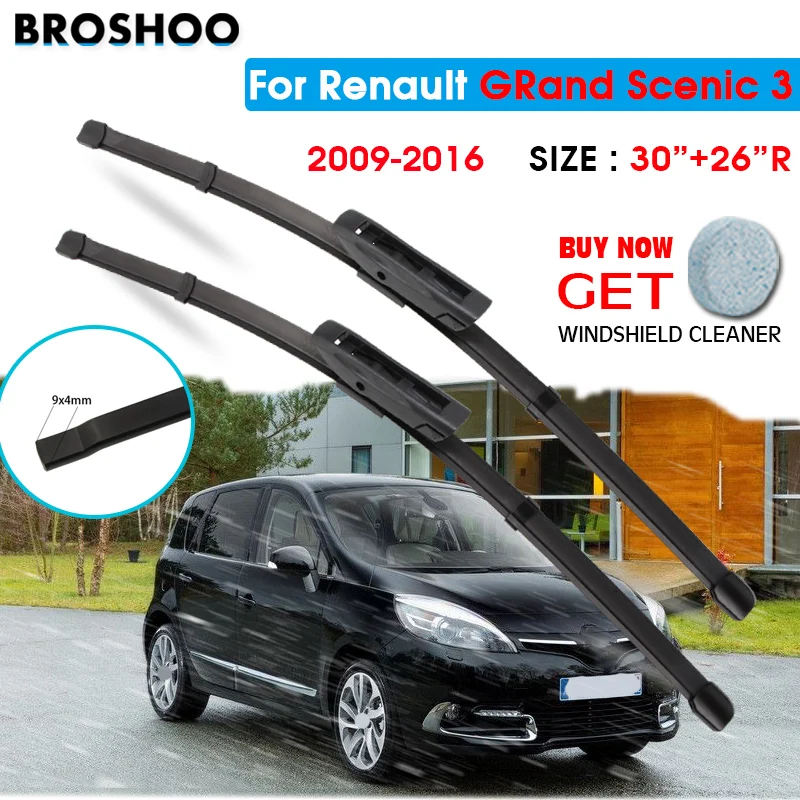 

Car Wiper Blade For Renault GRand Scenic 3 30"+26" R 2009-2016 Auto Windscreen Windshield Wipers Blades Window Wash Hook Arms