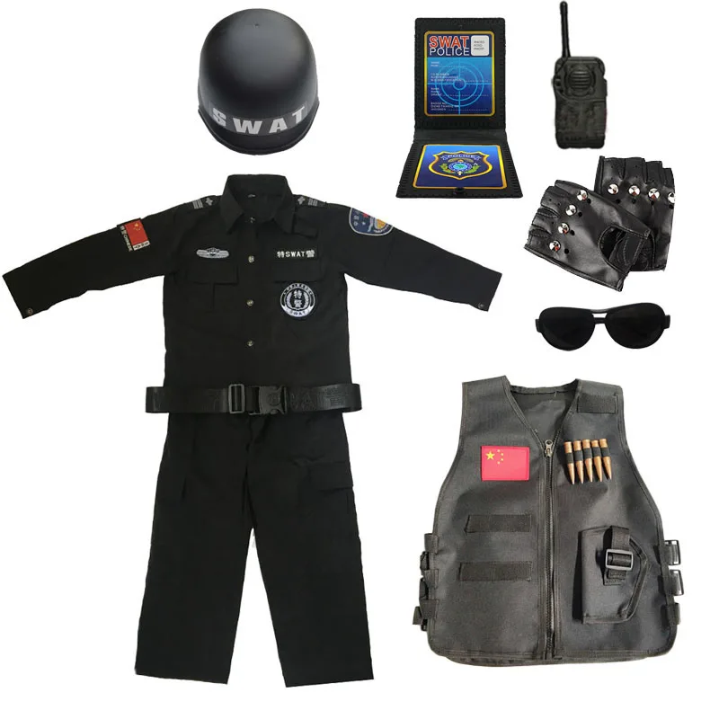 

Children Hunting Military Tactical Vest SWAT Special Clothing Kids Police Costume Combat Jacket with Toys Helmet Role-play Set