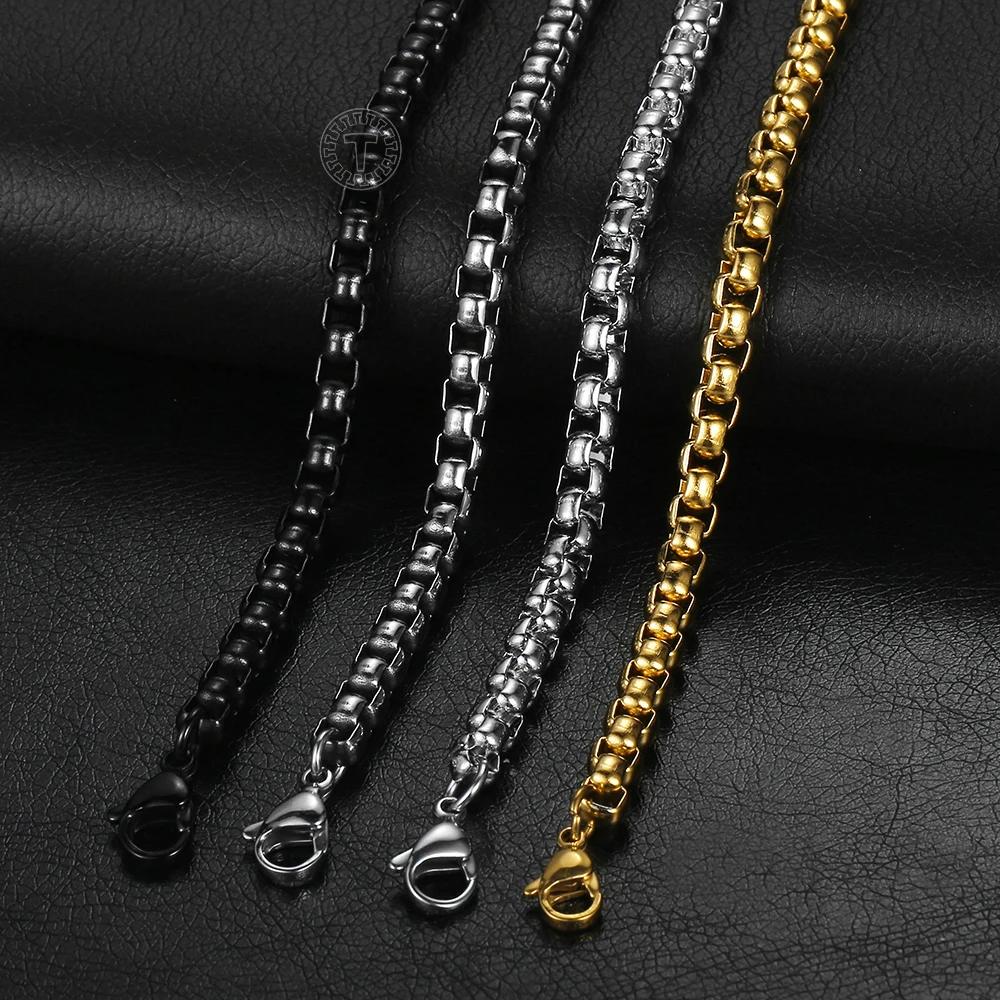 2 3 4 5 mm Bracelet For Men Women Stainless Steel Mens Round Box Link Chain Black Gold Silver Color Jewelry Gifts LKB676