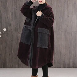 2023 Vintage Corduroy Jackets Winter Loose Women's Clothing Retro Big Pockets Velvet Thick Cotton Coats Female Overcoats D550