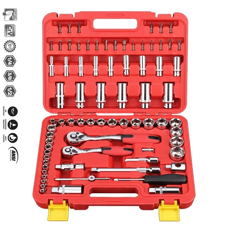 37PCS 1/2 inch 4-14mm Portable Multi-function Hardware Tool Set Ratchet Quick Socket Wrench Auto Repair Toolbox Combination Tool 