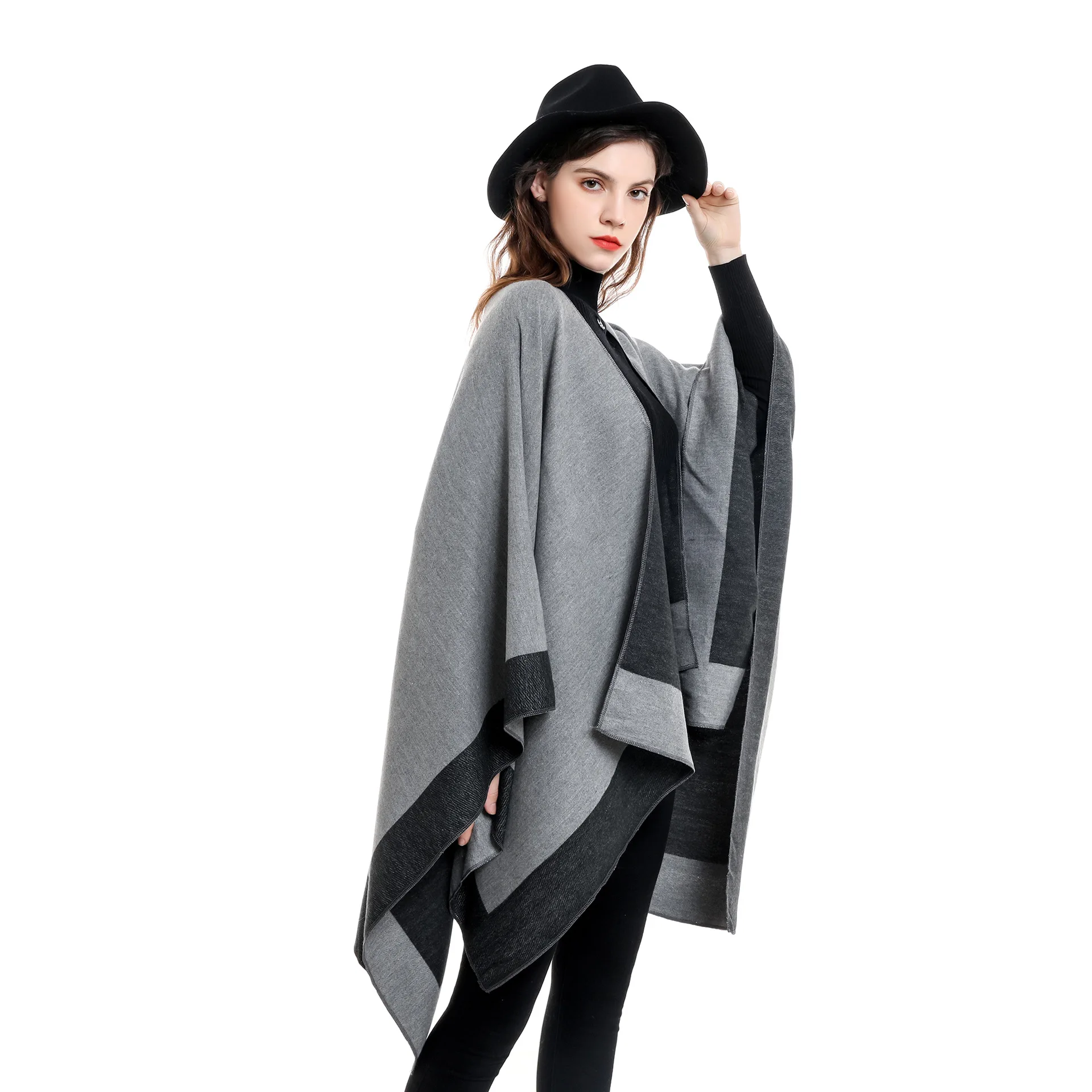 

2022 Spring Autumn Solid Color European American Travel Shopping New Women's Warm Big Shawl Sunscreen Gray Cloak Scarf