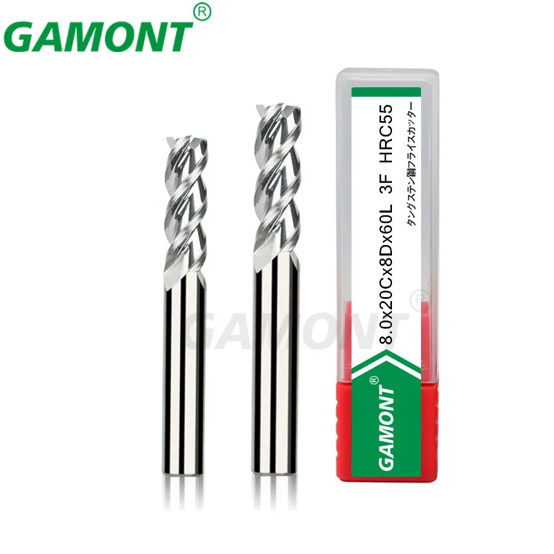 GAMONT HRC55 3-Flute For Aluminium Tungsten Steel Carbide Milling Cutter CNC Machinery Maching Special Flat Endmill Tools