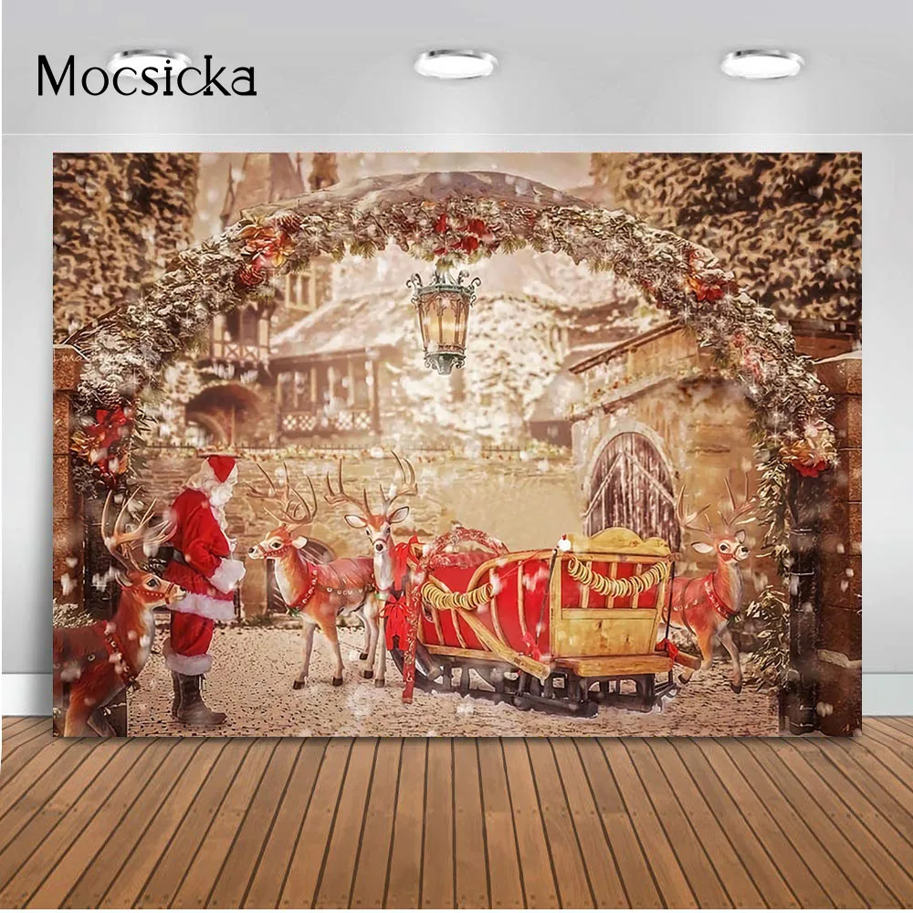 คริสต์มาสฉากหลัง Noel เด็กครอบครัว Photo ฉากหลังเกล็ดหิมะ Santa พื้นหลัง Reindeer Portrait Studio การถ่ายภาพแบนเนอร์โปสเตอร์