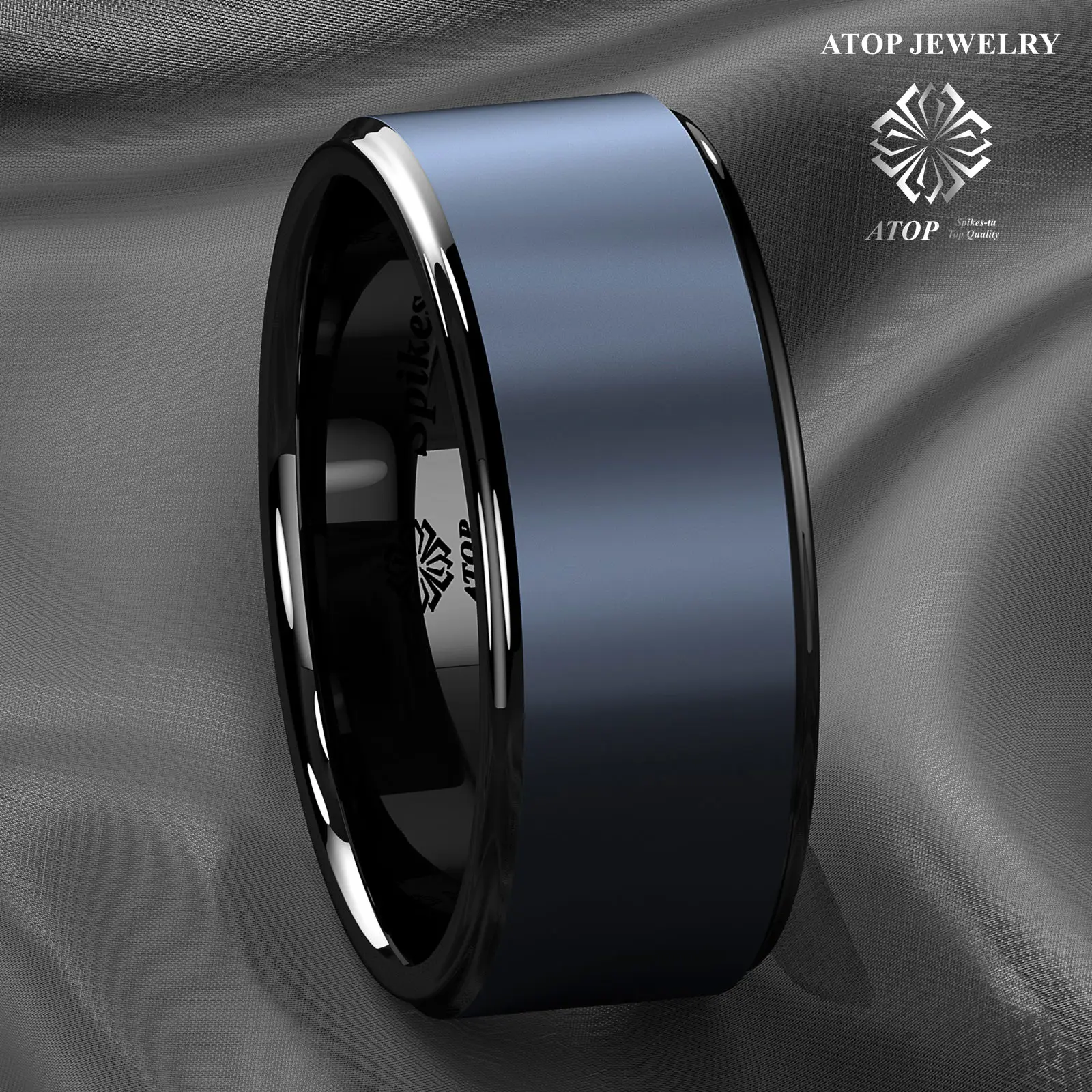 Men's Jewelry Black Tungsten Carbide Ring sea Blue Brushed center wedding Ring Free Shipping