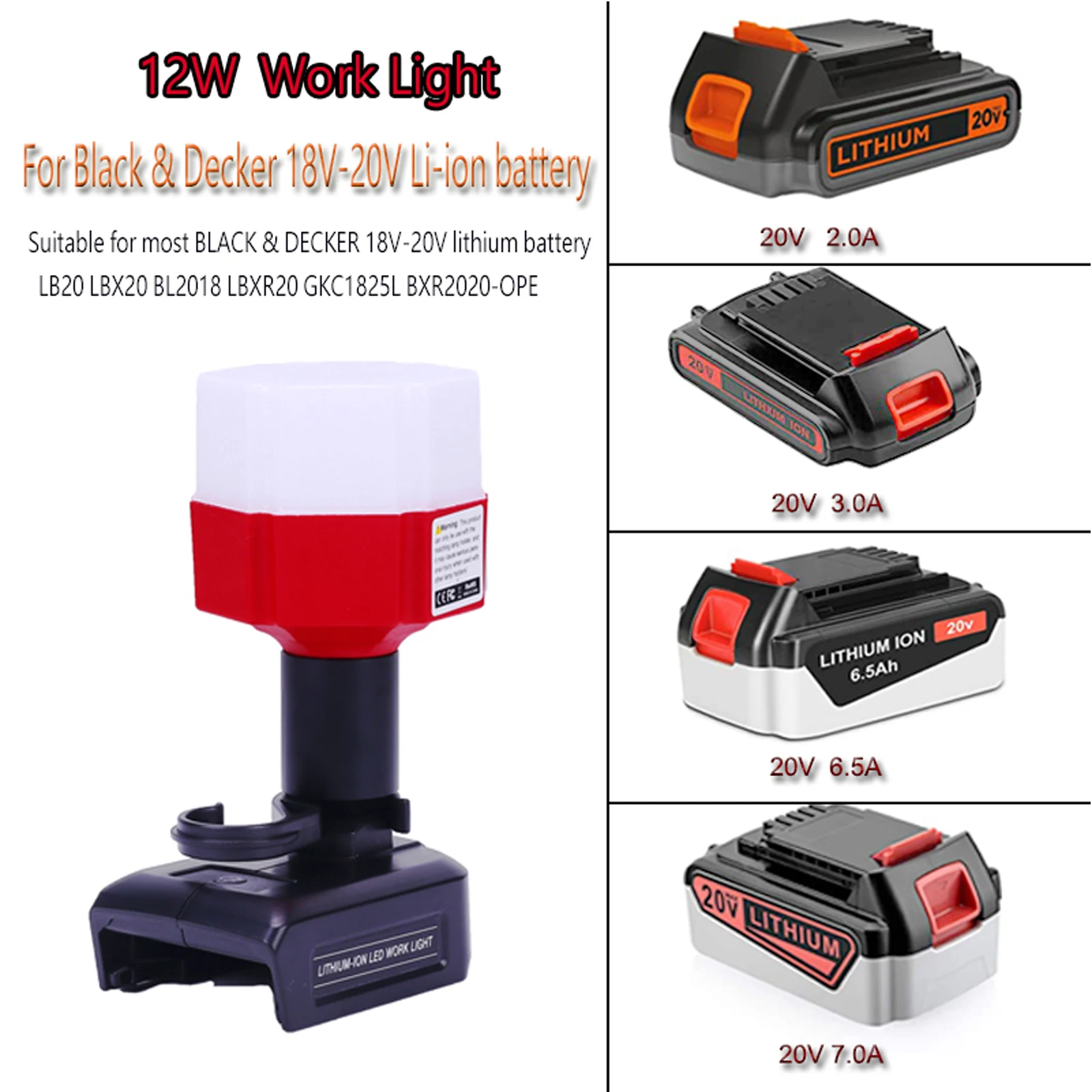 12W เหมาะสำหรับมิลวอกีหรี่แสงได้ LED แบบพกพาไฟตั้งแคมป์ในร่มไฟฉุกเฉินทำงานแบตเตอรี่สามารถใช้ LB20 LBX20