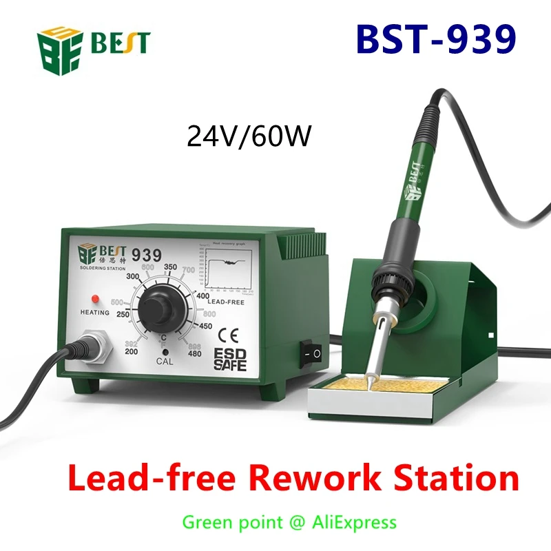 

24V 60W BST-939 Lead-Free Rework Station Adjustable Temperature Welding Soldering Iron Heating Mobile Repair Soldering Station