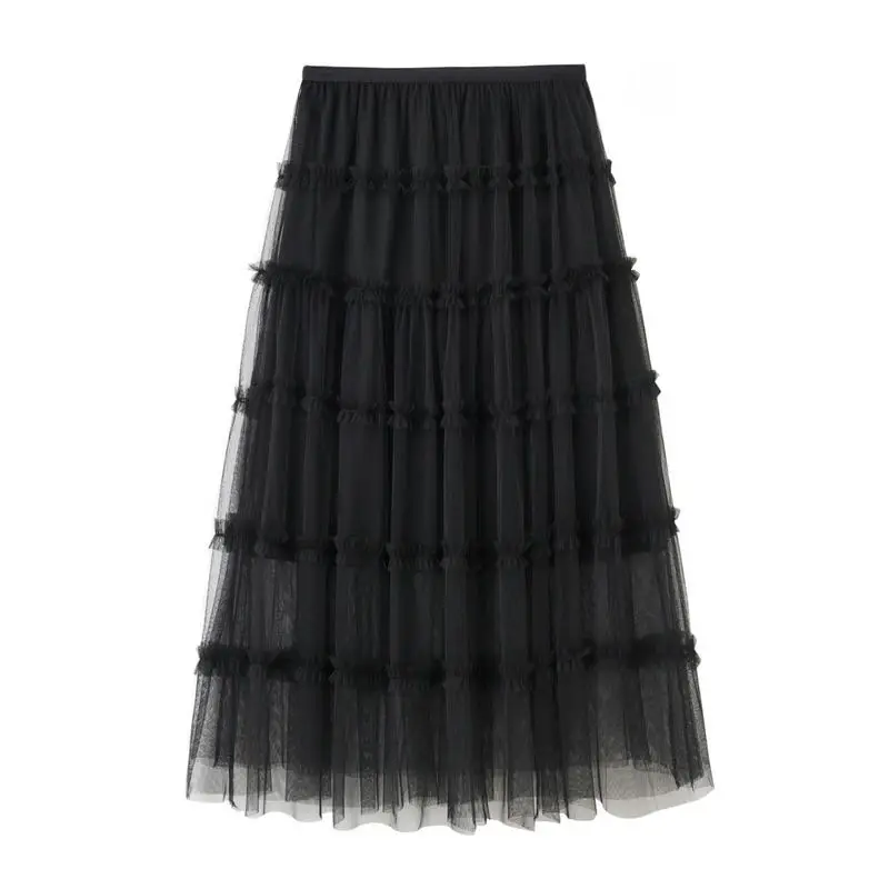 2020 Long Skirts Harajuku Korean Style Women's Sweet Cake Mesh Black Maxi Skirt For Teenagers High Waist Tulle Ball Gown Skirts