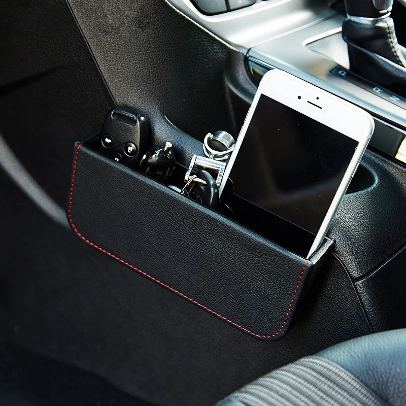 Car Seat Side Pocket Phone Holder Storage Box Phone Pen Key Organiser Leather Auto Gaps Organizer Door Stick Paste Bag Universal