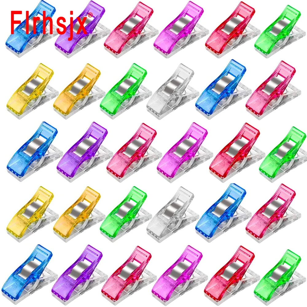 FLRHSJX 30pcs Plastic Sewing Clips Fabric Quilting Tools Colorful Fabric Clamps Small Garment Binding Clips Hemming Knitting Kit