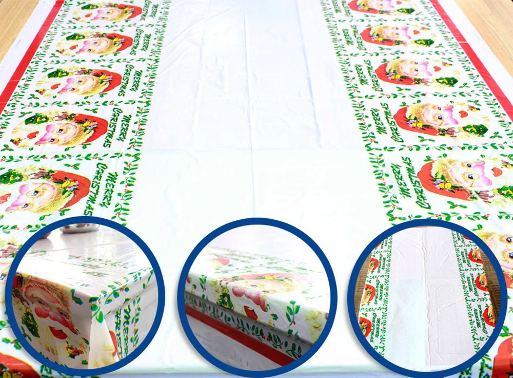 New Year Christmas Decorations Cartoon PVC Christmas Tablecloth Kitchen Dining Table Decorations Waterproof Party Table Cover