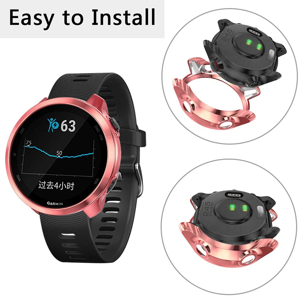 Ultra Slim Protector Case Compatible with Garmin Forerunner 245 245M, Soft Plating TPU Cover Protective Bumper Shell