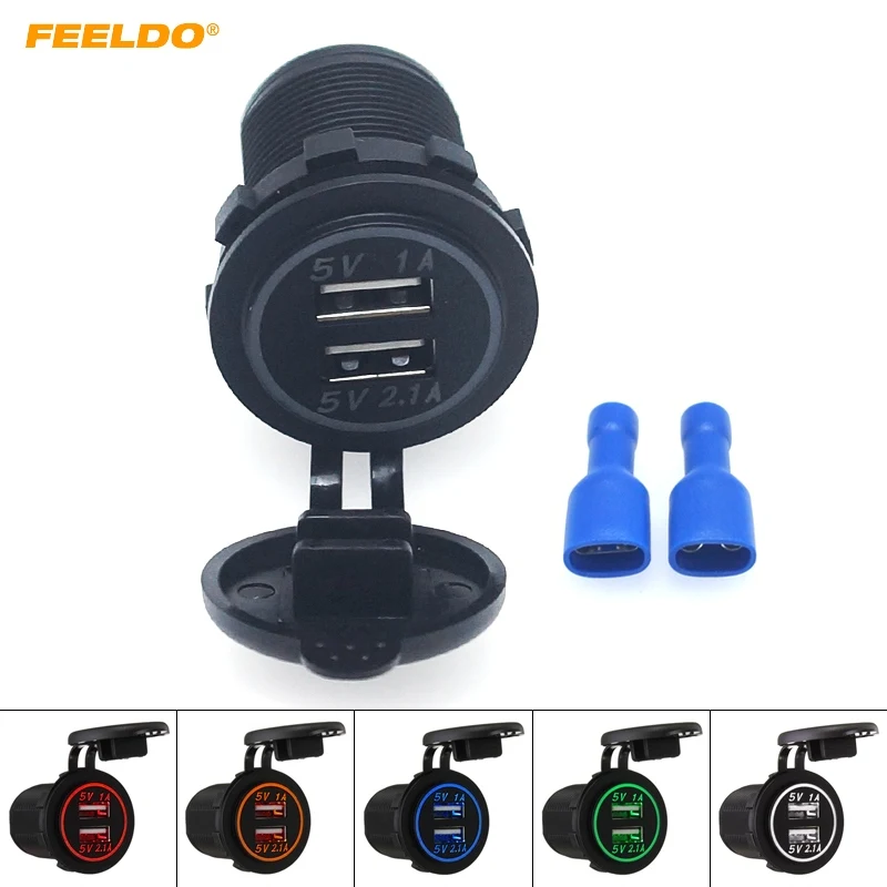 

FEELDO Car Dual USB Charger Power Socket Adapter With LED Light 5V 3.1A for Motorcycle Auto Truck Boat Cigarette Lighter